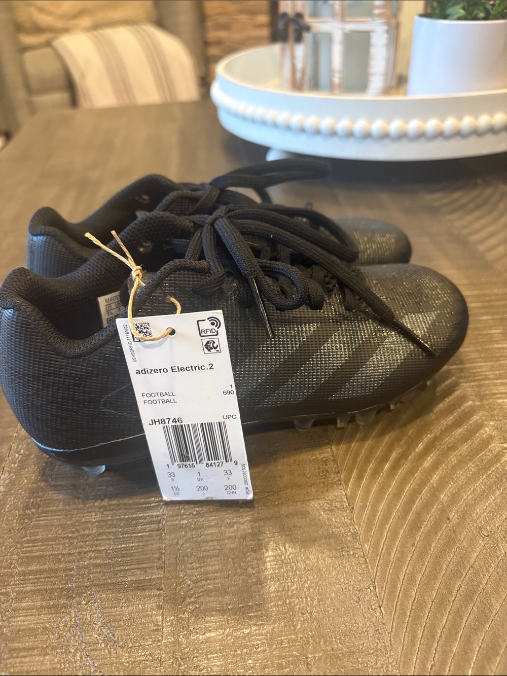 Adizero Electric.2 K Youth Black Cleats - Lace-Up Football Cleats